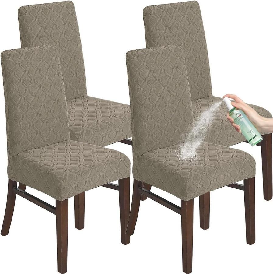 Stretch Jacquard Eetkamerstoelhoezen Set van 4 Afneembare en Waterdichte Bescherming voor Eetkamerstoelen