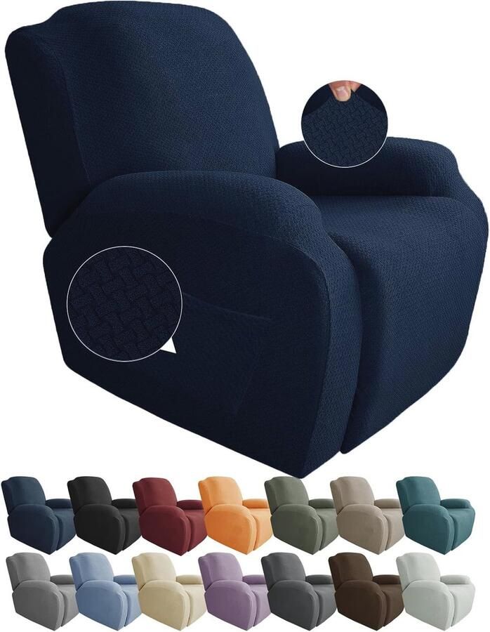 Stretch Jacquard Fauteuil Stoelhoezen – 4-delige Set voor Volledige Bescherming van Fauteuils – Duurzaam en Comfortabel – Marineblauw