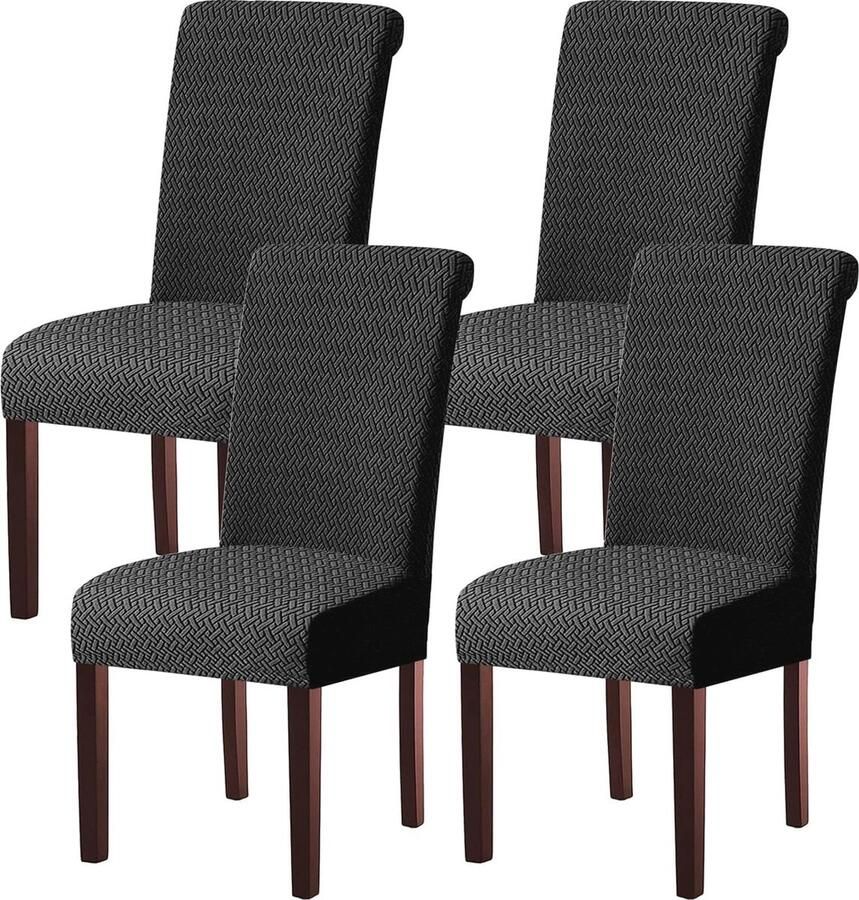Stretch Jacquard Keuken Eetkamer Stoelhoezen Afneembare Bescherming voor Eetkamerstoelen Set van 1 2 4 6 (Zwart 4 stuks)