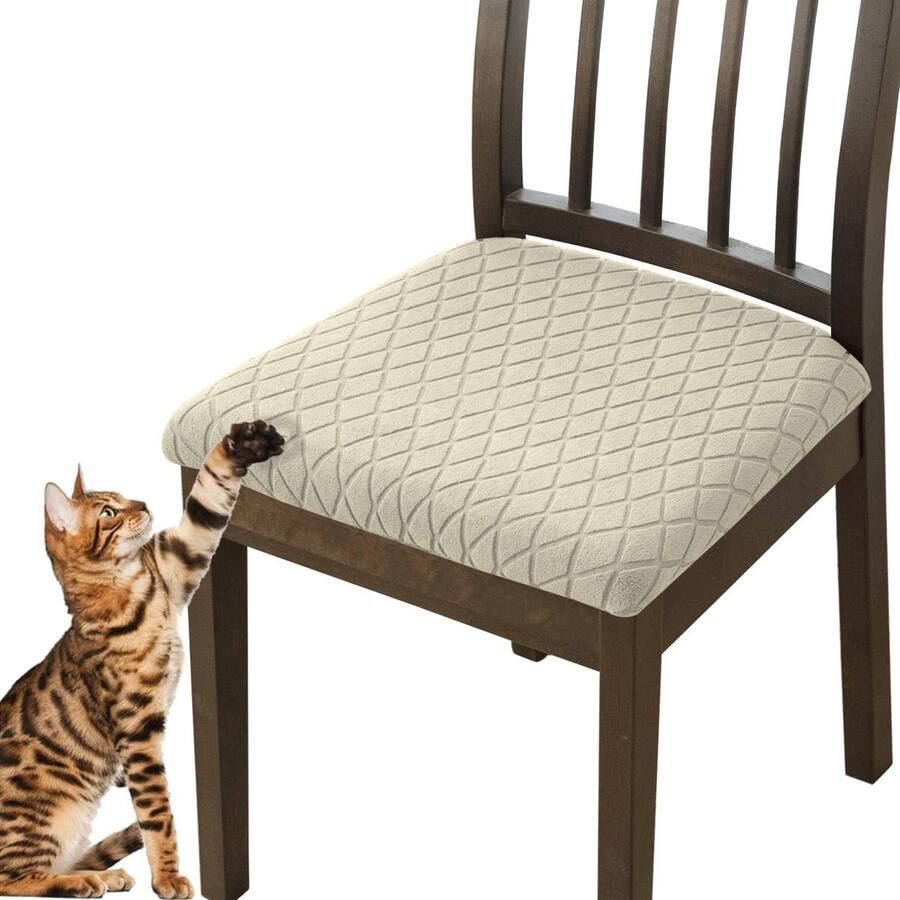 Stretch Jacquard Keuken Eetkamerstoelhoezen Afneembare Decoratiehoezen voor Eetkamerstoelen (Crème Set van 6)