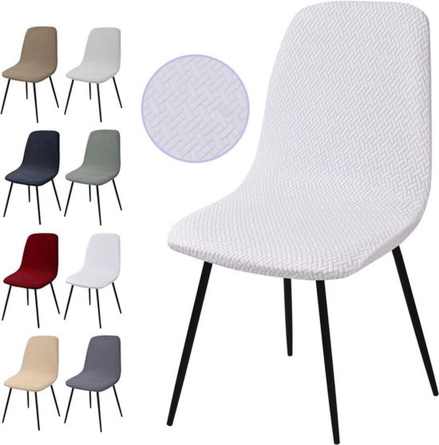 PolkaHome Stoelhoezen Set van 4 Stuks Stretch Stoelhoezen Jacquard Eetkamerstoelhoezen Universele Stoelhoezen Afneembaar Wasbare Stoelhoes voor Eetkamer Hotel Banket Bruiloft Feest(T-Wit Set van 4)