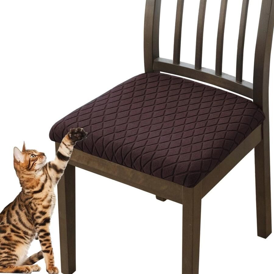 Stretch Jacquard Stoelhoezen voor Eetkamerstoelen Set van 1 2 4 6 Koffiebruin