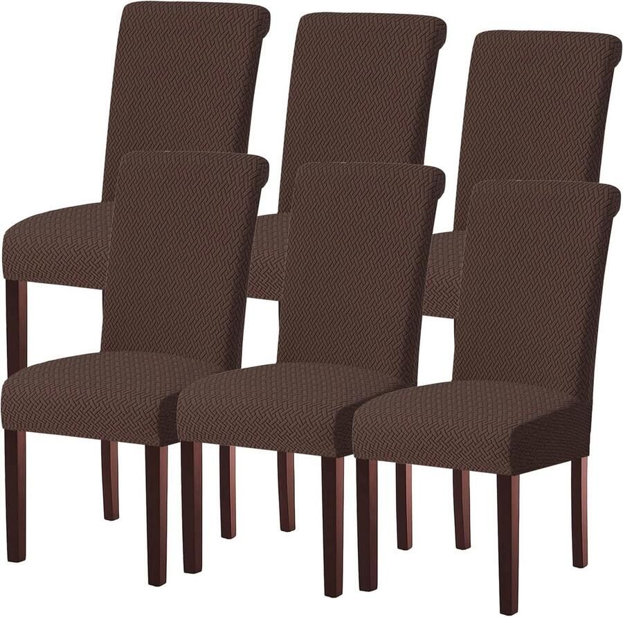 Stretch Jacquard Stoelhoezen voor Eetkamerstoelen Set van 2 4 6 Bruin