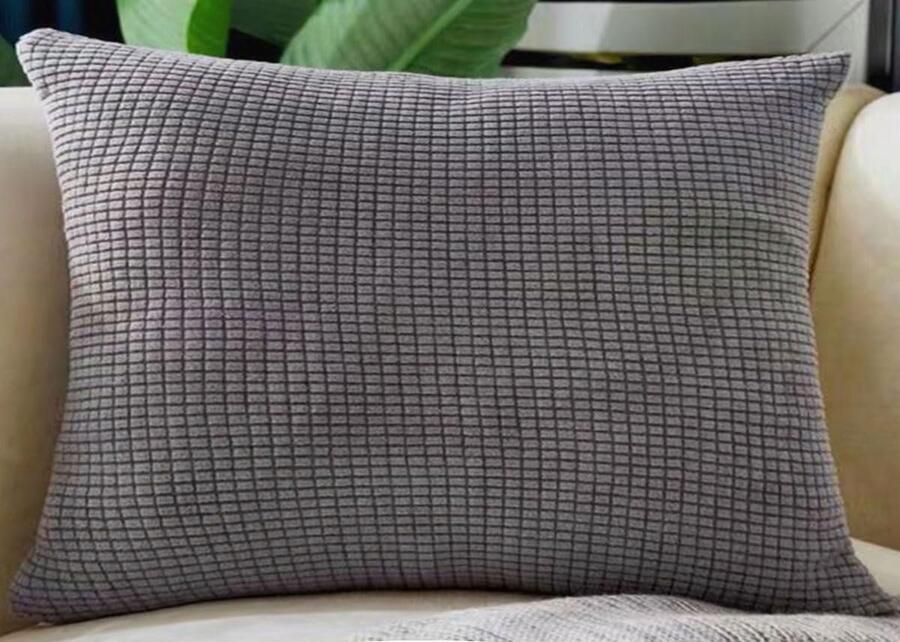 Furnibella -Stretch Kussensloop 50x70 cm – Donkergrijs – Zachte Ribfluweel Corduroy – Met Ritssluiting – Sierkussenhoes voor Bank Bed of Fauteuil – 1 Stuk