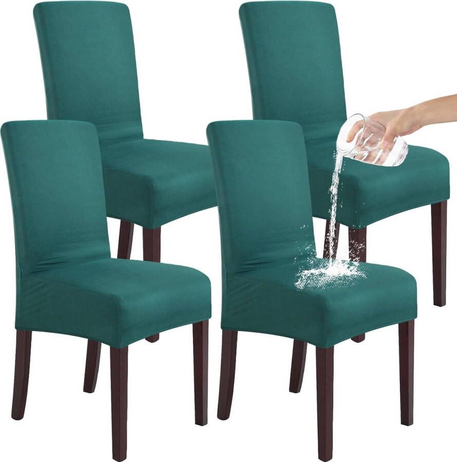 Stretch set van 2 4 of 6 waterdichte eetkamerstoelhoezen voor eetkamer verwijderbare en wasbare stoelbeschermers stoelhoezen voor hotel bruiloft keuken (donkergroen 4 stuks)