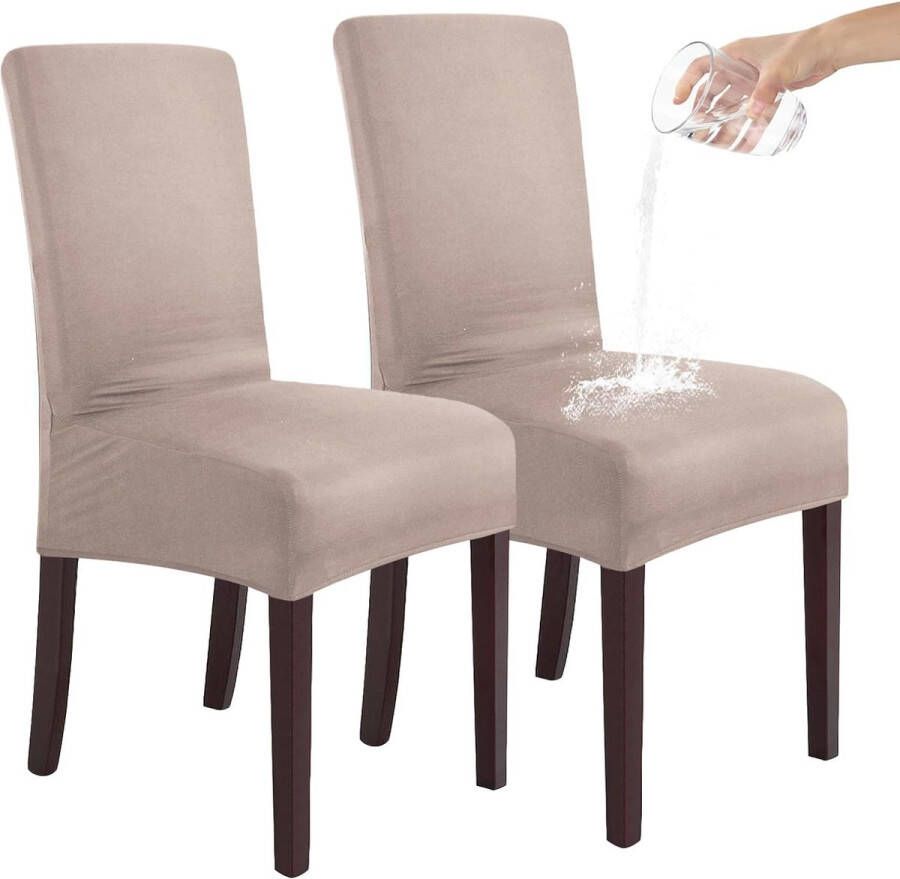 Stretch set van 2 4 of 6 waterdichte eetkamerstoelhoezen voor eetkamer verwijderbare en wasbare stoelbeschermers stoelhoezen voor hotel bruiloft keuken (kaki 2 stuks)