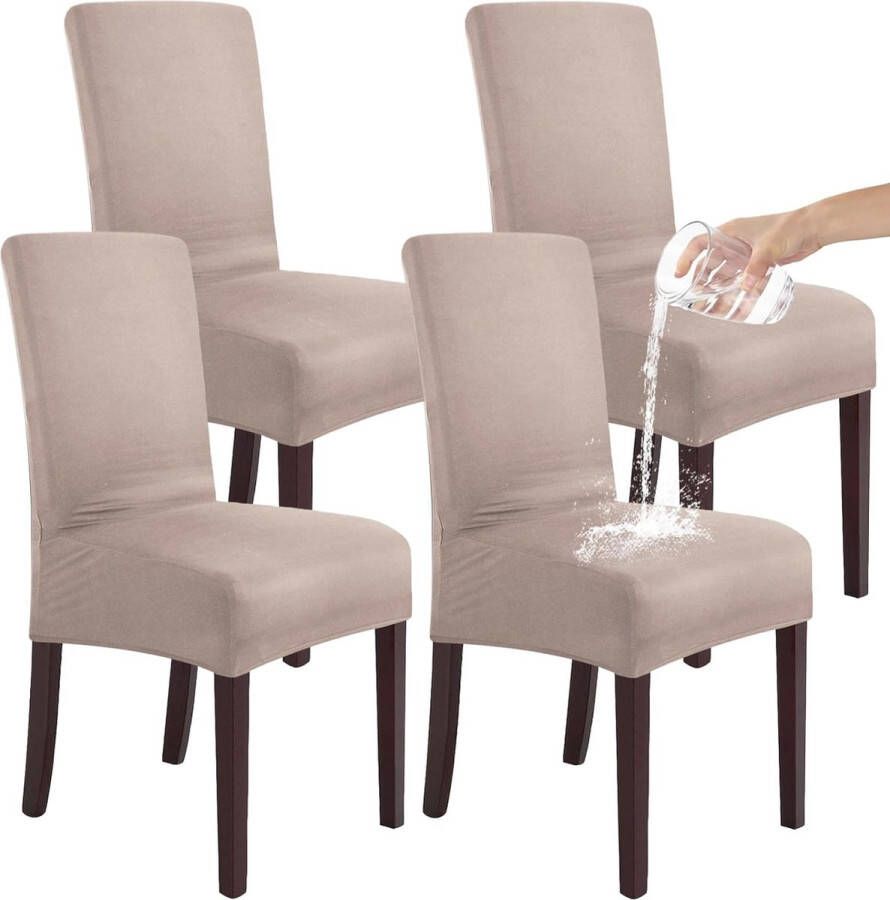 Stretch set van 2 4 of 6 waterdichte eetkamerstoelhoezen voor eetkamer verwijderbare en wasbare stoelbeschermers stoelhoezen voor hotel bruiloft keuken (kaki 4 stuks)