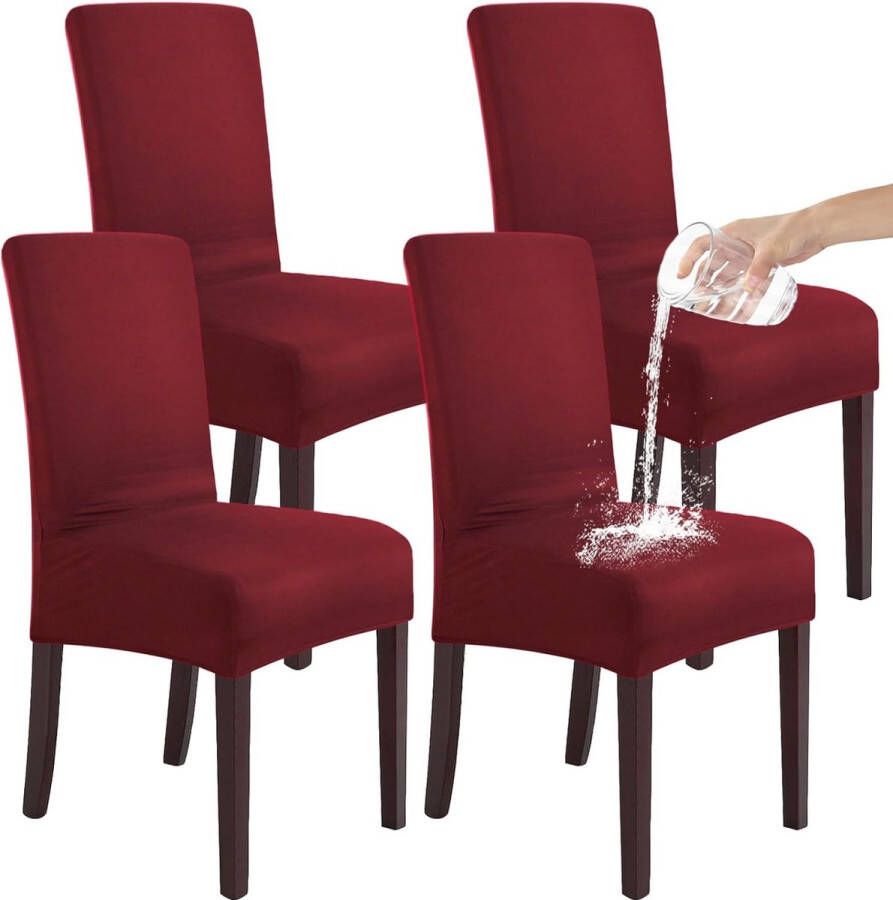 Stretch set van 2 4 of 6 waterdichte eetkamerstoelhoezen voor eetkamer verwijderbare en wasbare stoelbeschermers stoelhoezen voor hotel bruiloft keuken (rode wijn 4 stuks)