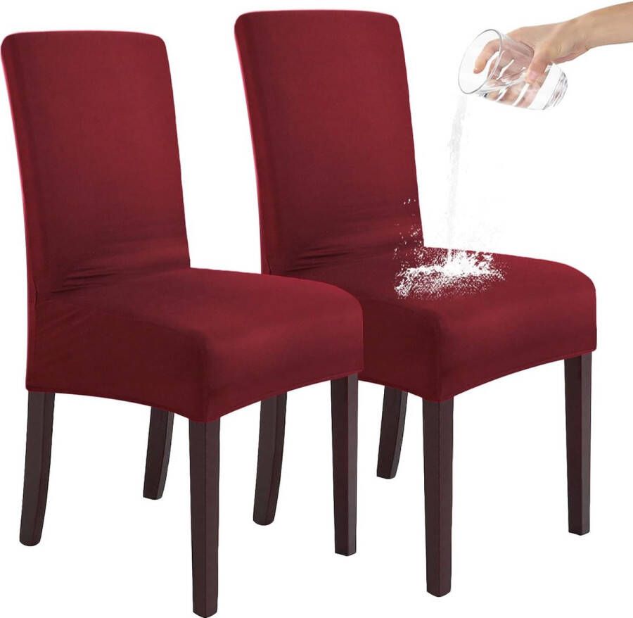 Stretch set van 2 4 of 6 waterdichte eetkamerstoelhoezen voor eetkamer verwijderbare en wasbare stoelbeschermers stoelhoezen voor hotel bruiloft keuken (rode wijn 2 stuks)