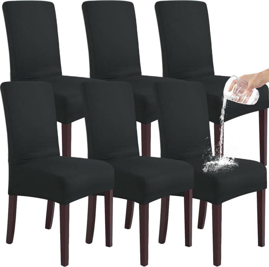 Stretch set van 2 4 of 6 waterdichte eetkamerstoelhoezen voor eetkamer verwijderbare en wasbare stoelbeschermers stoelhoezen voor hotel bruiloft keuken (zwart 6 stuks)