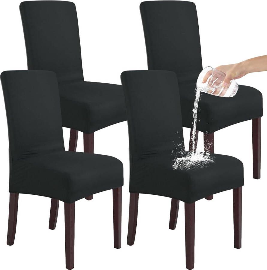 Stretch set van 2 4 of 6 waterdichte eetkamerstoelhoezen voor eetkamer verwijderbare en wasbare stoelbeschermers stoelhoezen voor hotel bruiloft keuken (zwart 4 stuks)