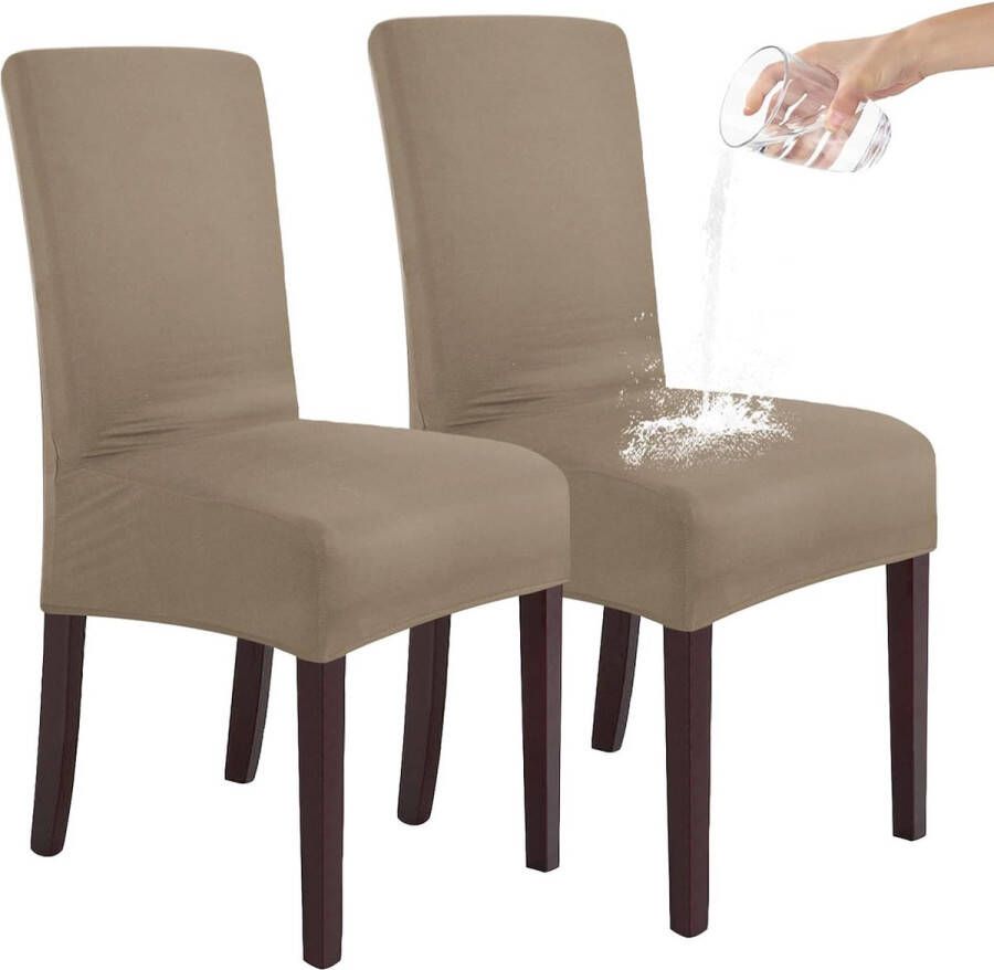 Stretch set van 2 4 of 6 waterdichte eetkamerstoelhoezen voor eetkamer verwijderbare en wasbare stoelbeschermers stoelhoezen voor hotel bruiloft keuken (taupe 2 stuks)