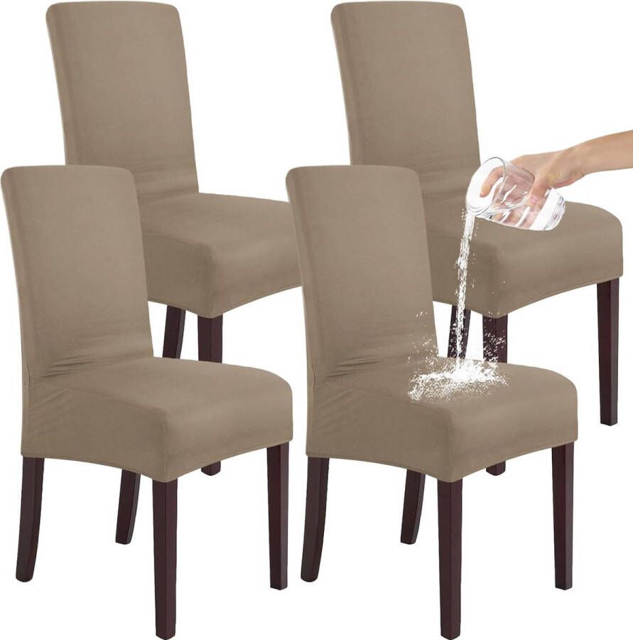 Stretch set van 2 4 of 6 waterdichte eetkamerstoelhoezen voor eetkamer verwijderbare en wasbare stoelbeschermers stoelhoezen voor hotel bruiloft keuken (taupe 4 stuks)