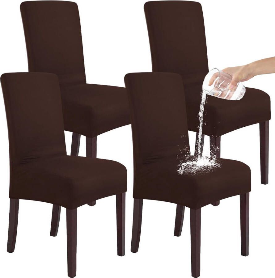 Stretch set van 2 of 4 of 6 waterdichte eetkamerstoelhoezen voor eetkamer verwijderbare en wasbare stoelbeschermers stoelhoezen voor hotel bruiloft keuken (bruin 4 stuks)