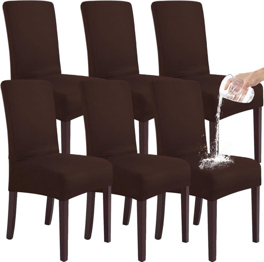 Stretch set van 2 of 4 of 6 waterdichte eetkamerstoelhoezen voor eetkamer verwijderbare en wasbare stoelbeschermers stoelhoezen voor hotel bruiloft keuken (bruin 6 stuks)