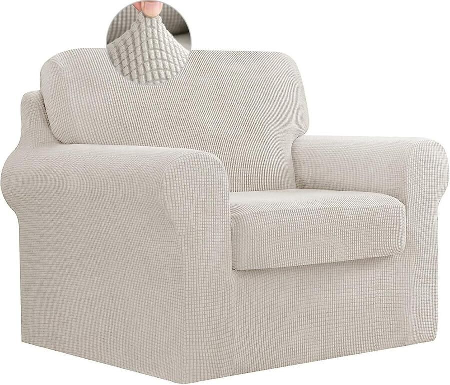 Stretch Sofa Cover Sets Anti-Slip Sofa Slipcover met Elastische Band Beige Jacquard Stof Meubelbeschermer 1 zits (80-120cm) met aparte rugleuningen en zitkussens - Foto 4