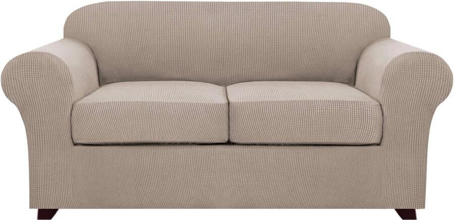 Stretch Sofa Covers voor 2 Kussen Bank Loveseat Woonmeubilair Slipcovers Base Cover Plus 2 Zitkussen Covers Opgewaardeerd Dikkere Jacquard Stof Loveseat zand