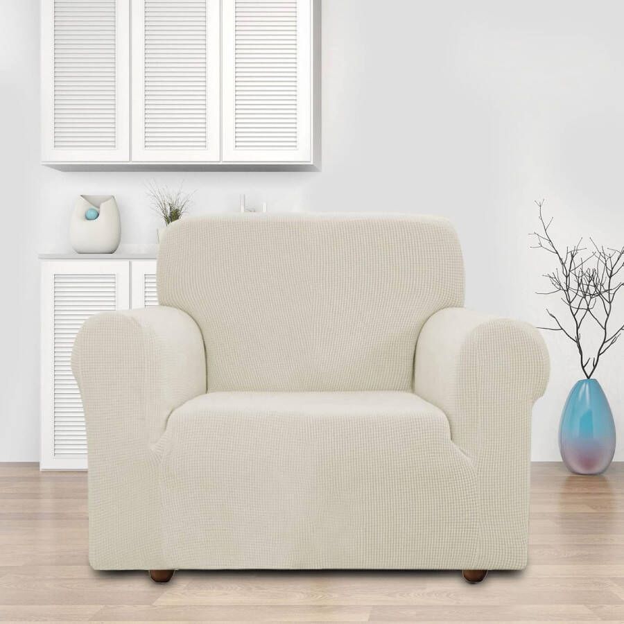 Stretch Sofa hoes Sofahoezen Jacquard Sofahoezen voor bank fauteuil 1-zits (Ivoor wit 85-115 cm)