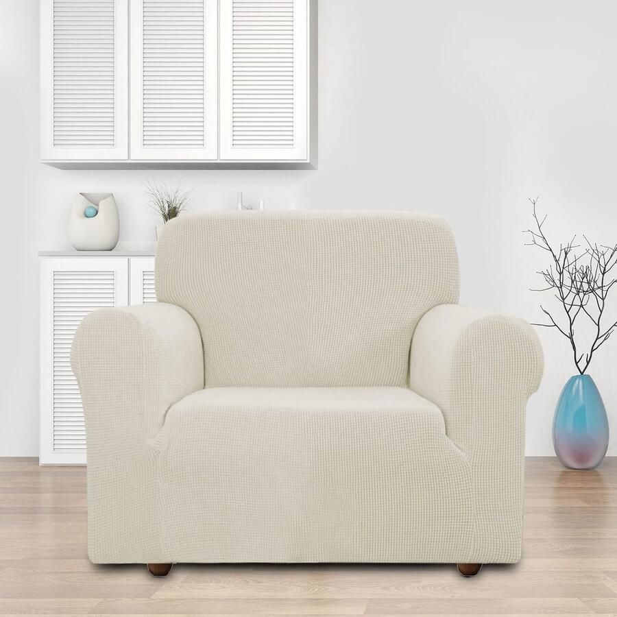 Stretch Sofa hoes Sofahoezen Jacquard Sofahoezen voor bank fauteuil 1-zits (Ivoor wit 85-115 cm)