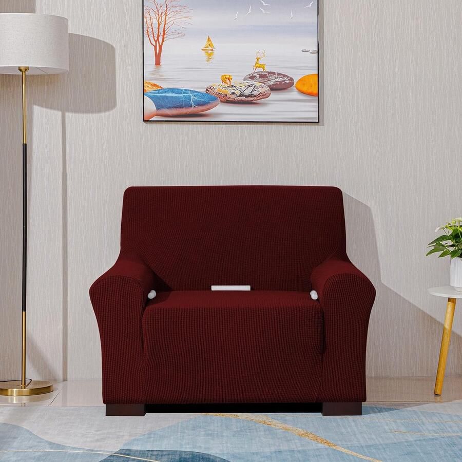Stretch Sofa hoes Sofahoezen Jacquard Sofahoezen voor bank fauteuil 1-zits (Wijnrood 85-115 cm)