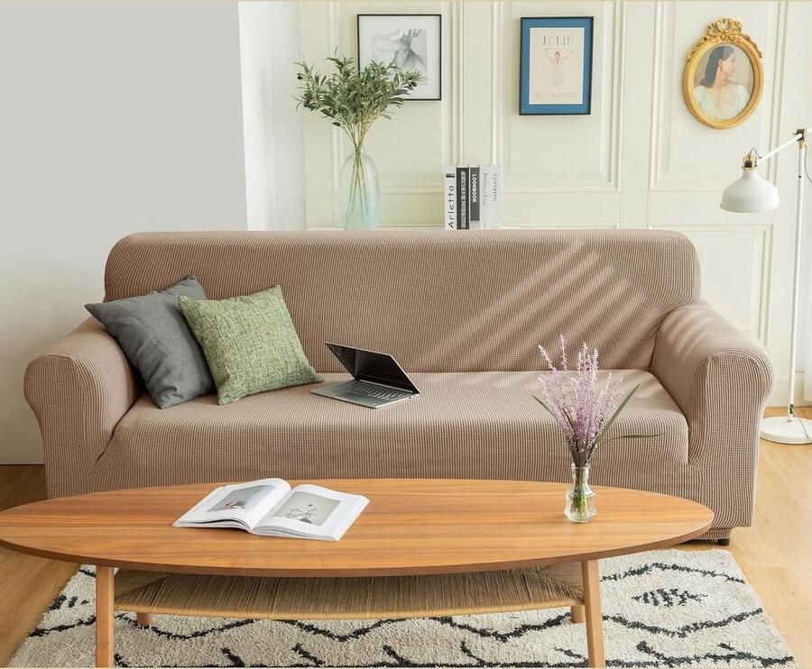 Stretch Sofa hoes Sofahoezen Jacquard Sofahoezen voor bank fauteuil 3-zits (Zand 185-235 cm)