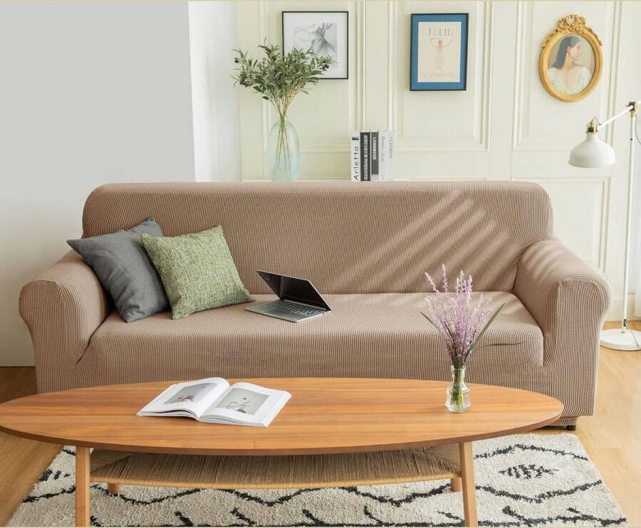 Stretch Sofa hoes Sofahoezen Jacquard Sofahoezen voor bank fauteuil 3-zits (Zand 185-235 cm)