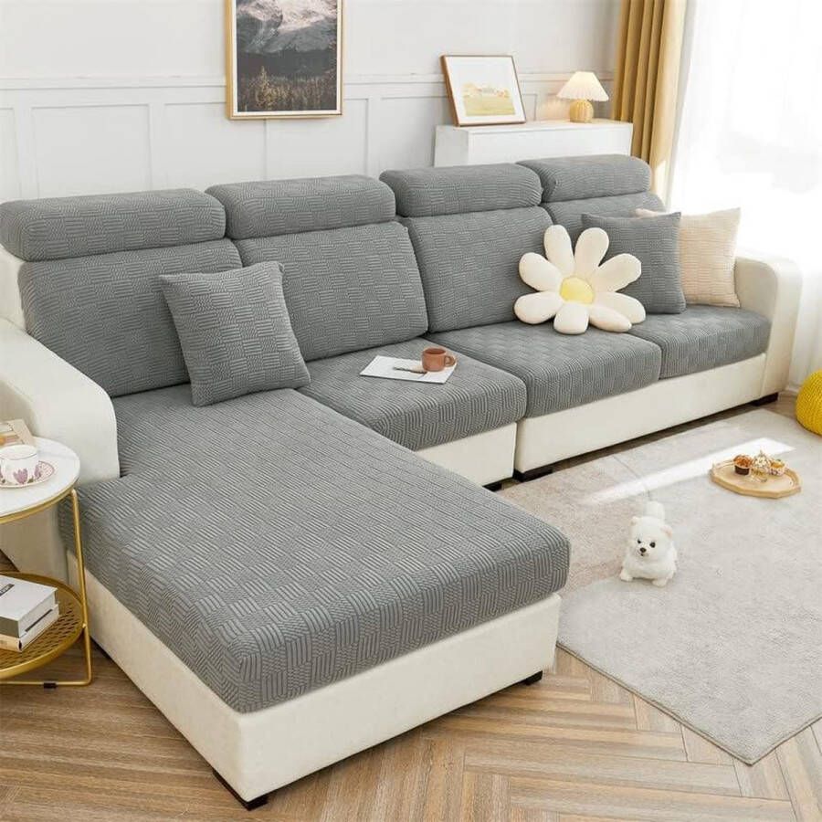 Stretch Sofa Seat Cushion Cover Upgraded Spandex Non-Slip Sofa Seat Cover Sofa Cover Couch Cover for Sofa Seat Cushion (Light Grey 1-Seater for Length 65-95 cm)