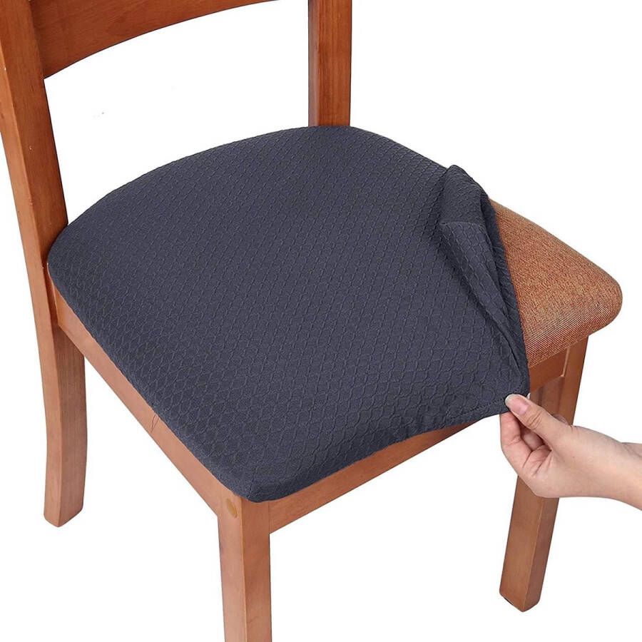 Stretch Spandex Jacquard eetkamerstoel stoelhoezen uitneembaar wasbaar anti-stof eetkamerstoel zitkussen hoezen set van 6 donkergrijs