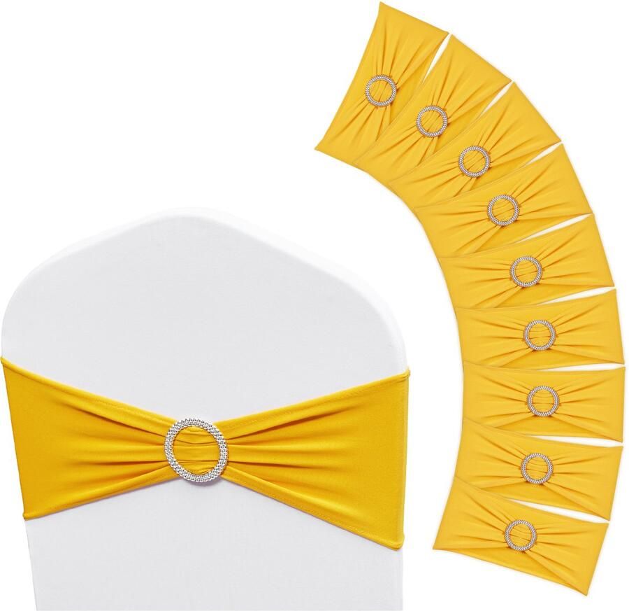 Stretch Spandex Stoelhoezen met Ronde Gesp en Elastische Banden 50 Stuks Goudgeel voor Bruiloften Feesten en meer Stoeldecoratie