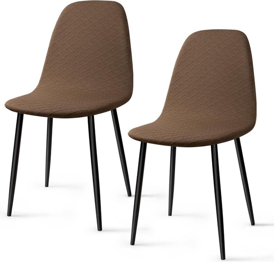Stretch Stoelhoes 2 Stuks Jacquard Eetstoelhoezen Universele Elastische Stoelhoezen Armloze Stoelbekleding Afneembare Wasbare Stoelhoes voor Thuis Hotel Restaurant Feest (Bruin 2 Stuks)-KL