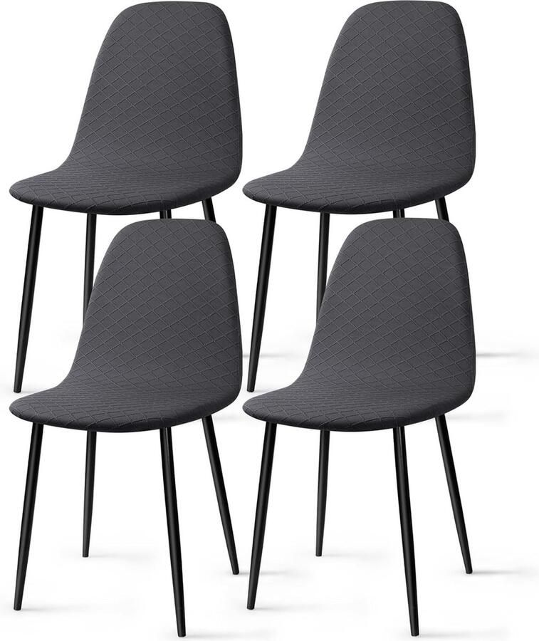 Stretch Stoelhoes 4 Stuks Jacquard Eetstoelhoezen Universele Elastische Stoelhoezen Armloze Stoelbekleding Afneembare Wasbare Stoelhoes voor Thuis Hotel Restaurant Feest (Donkergrijs 4 Stuks)-KL
