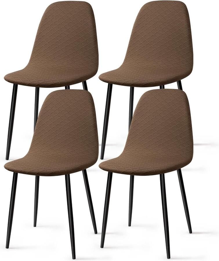 Stretch Stoelhoes 4 Stuks Jacquard Eetstoelhoezen Universele Elastische Stoelhoezen Armloze Stoelbekleding Afneembare Wasbare Stoelhoes voor Thuis Hotel Restaurant Feest (Bruin 4 Stuks)-KL