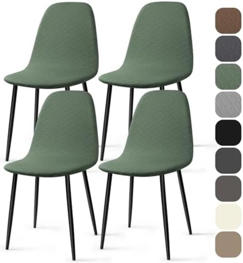 Stretch Stoelhoes 4 Stuks Jacquard Eetstoelhoezen Universele Elastische Stoelhoezen Armloze Stoelbekleding Afneembare Wasbare Stoelhoes voor Thuis Hotel Restaurant Feest (Groen 4 Stuks)-KL