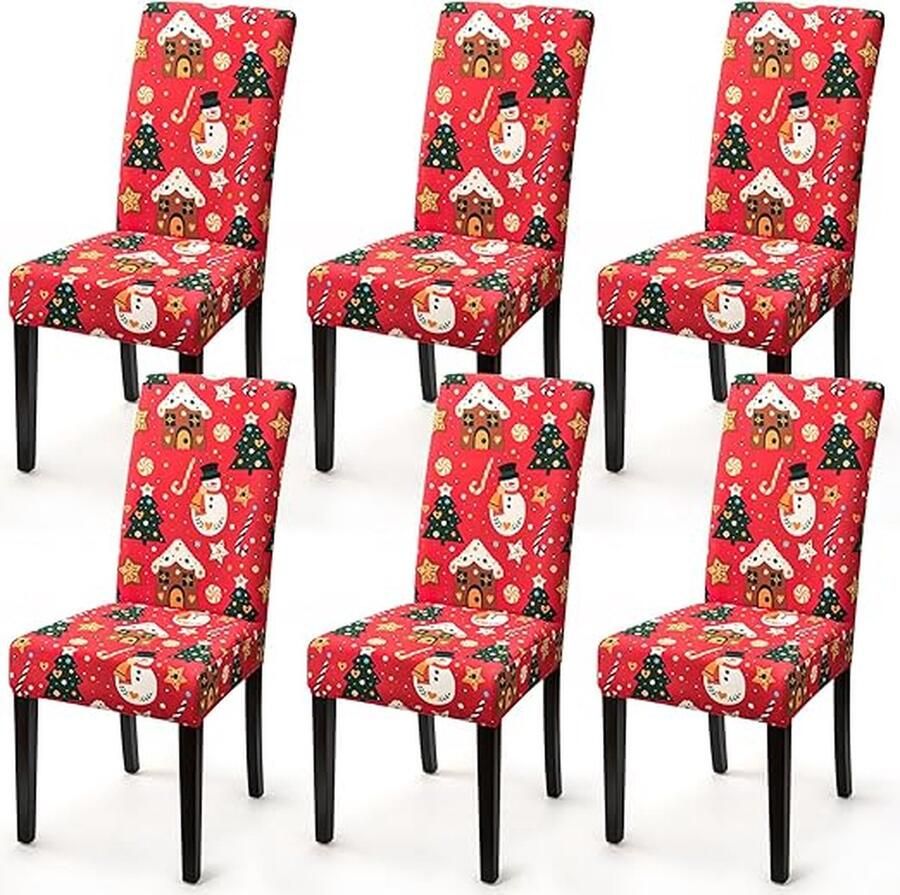Stretch Stoelhoes 6 Stuks Elastische Kerstmis Stoelhoezen voor Eetkamerstoel Universele Kerst Eetkamerstoelhoezen Stoelbekleding voor Eetkamer Banket Hotel Decoratie (6 Stuks Sneeuwman)