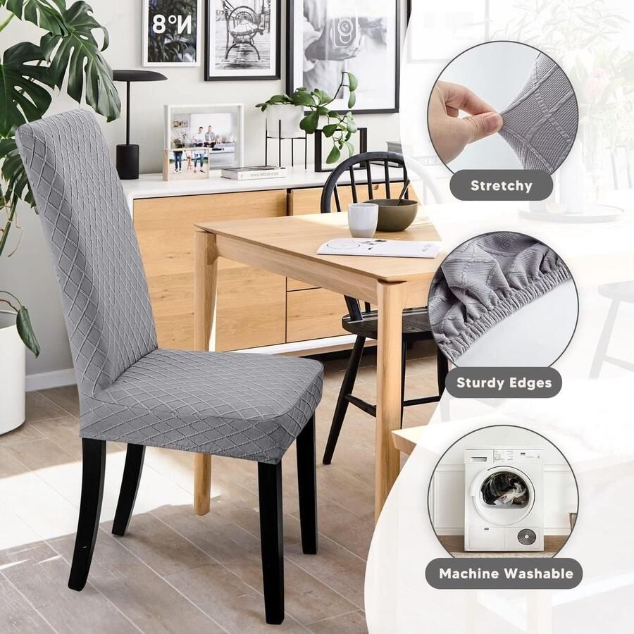 Stretch Stoelhoes Eetstoelhoezen Moderne Elastische Stoelhoes Set van 6 Verwijderbaar en Wasbaar Stoelbekleding voor Eetkamer (bruin set van 6) - Foto 2