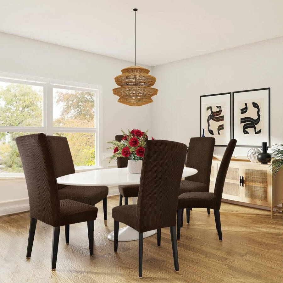 Stretch Stoelhoes Eetstoelhoezen Stoelhoezen voor Eetkamerstoel Verwijderbare Wasbare Stoelhoezen voor thuis restaurant hotel Decor (2 Stuks Bruin)-M