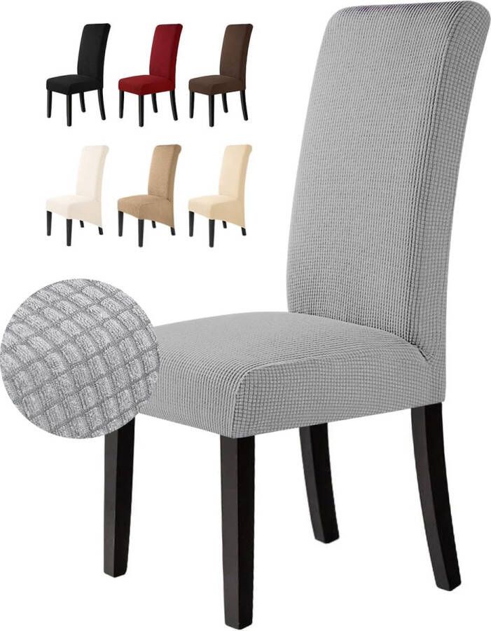JUNZHE 4 6 stuks eetkamerstoelhoezen moderne elastische telescoopstoelbeschermhoes afneembare wasbare keukenstoel-stoelhoes (lichtgrijs 4 stuks) - Foto 3