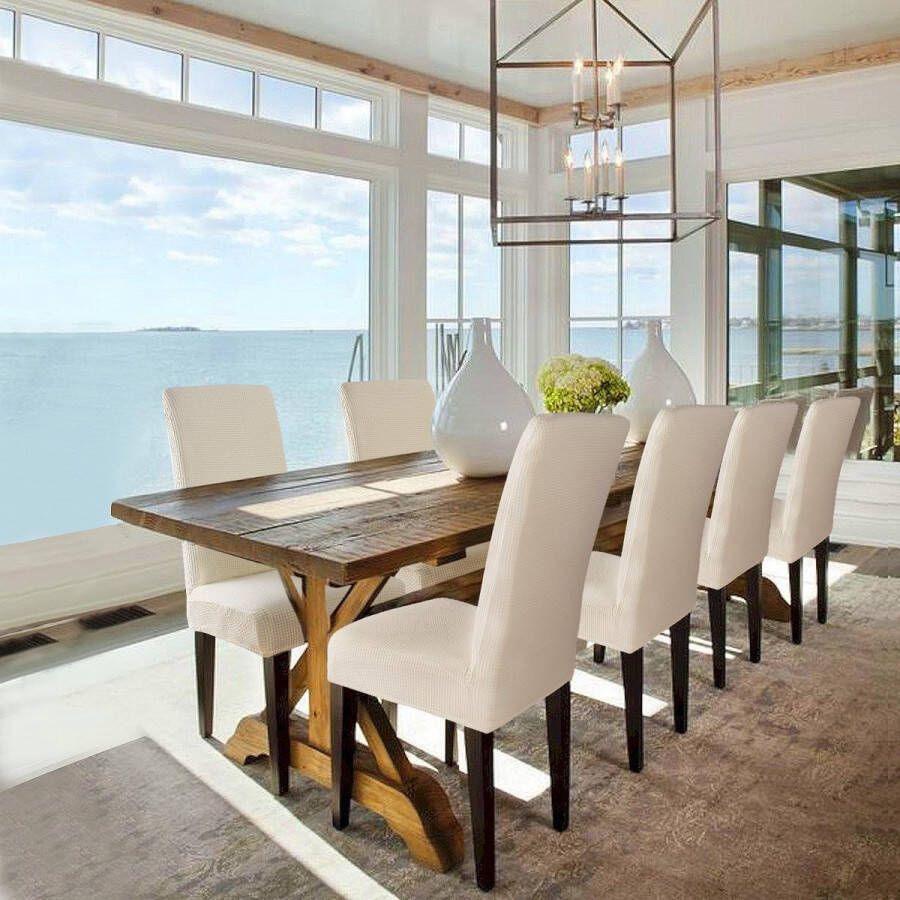 Merkloos Stretch Stoelhoes Eetstoelhoezen Stoelhoezen voor Eetkamerstoel Verwijderbare Wasbare Stoelhoezen voor thuis restaurant hotel Decor (4 Stuks Crème)-M