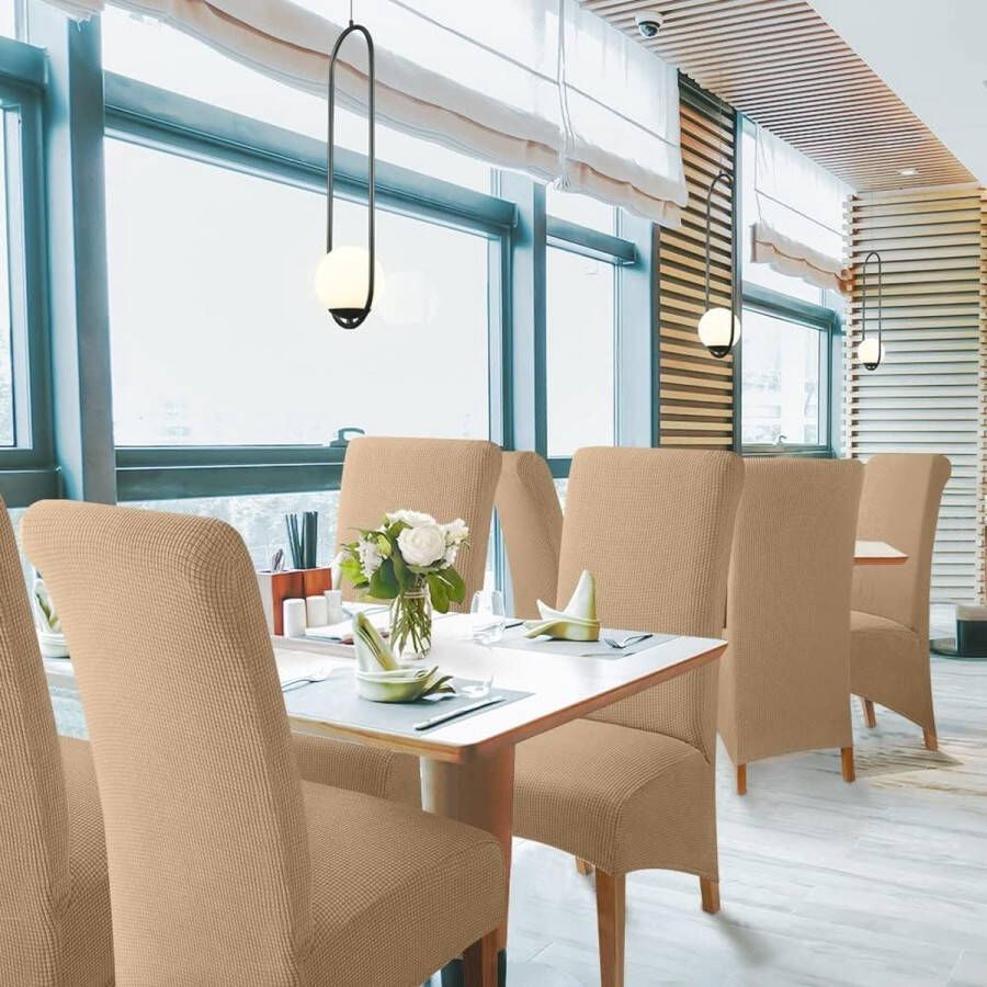 Stretch Stoelhoes Eetstoelhoezen Stoelhoezen voor Eetkamerstoel Verwijderbare Wasbare Stoelhoezen voor thuis restaurant hotel Decor (2 Stuks Kameel)-M