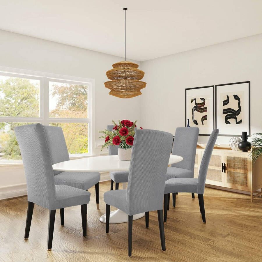 Stretch Stoelhoes Eetstoelhoezen Stoelhoezen voor Eetkamerstoel Verwijderbare Wasbare Stoelhoezen voor thuis restaurant hotel Decor (6 Stuks Zilvergrijs)-M