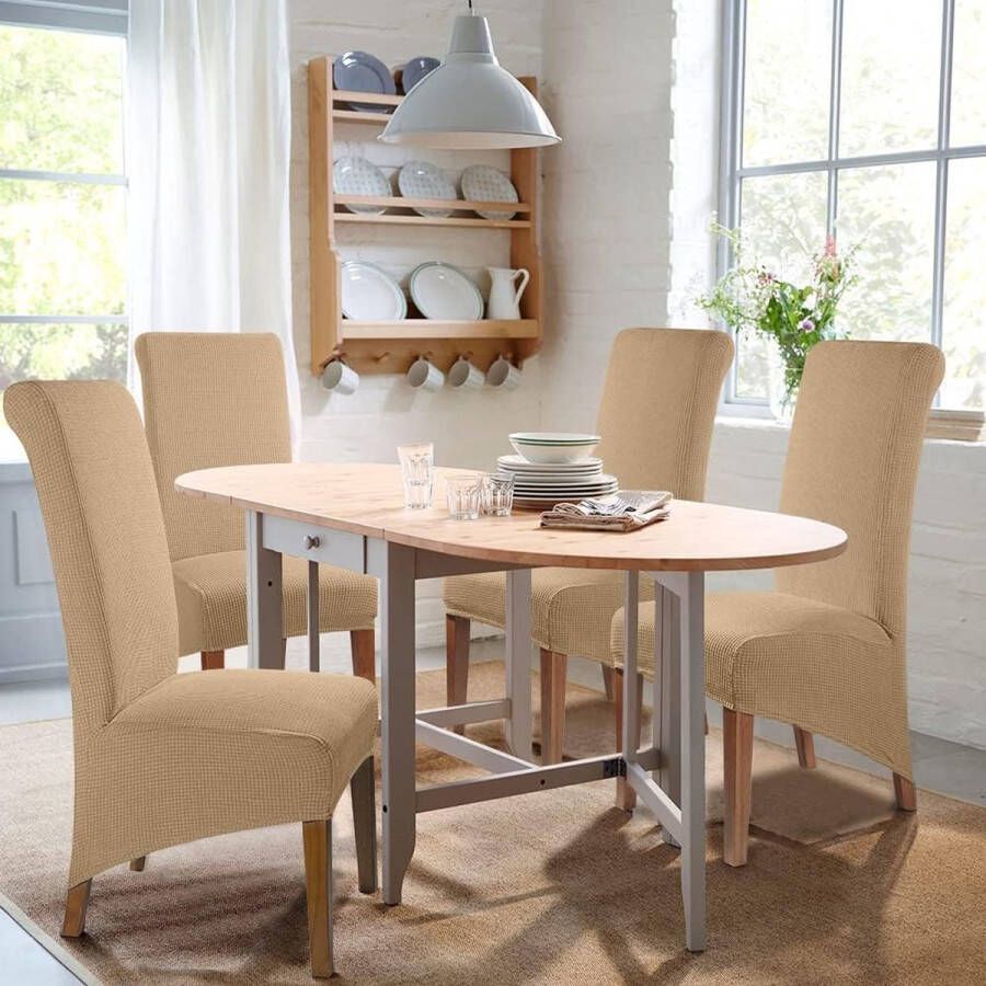 Stretch Stoelhoes Eetstoelhoezen Stoelhoezen voor Eetkamerstoel Verwijderbare Wasbare Stoelhoezen voor thuis restaurant hotel Decor (6 Stuks Kameel)-M - Foto 2