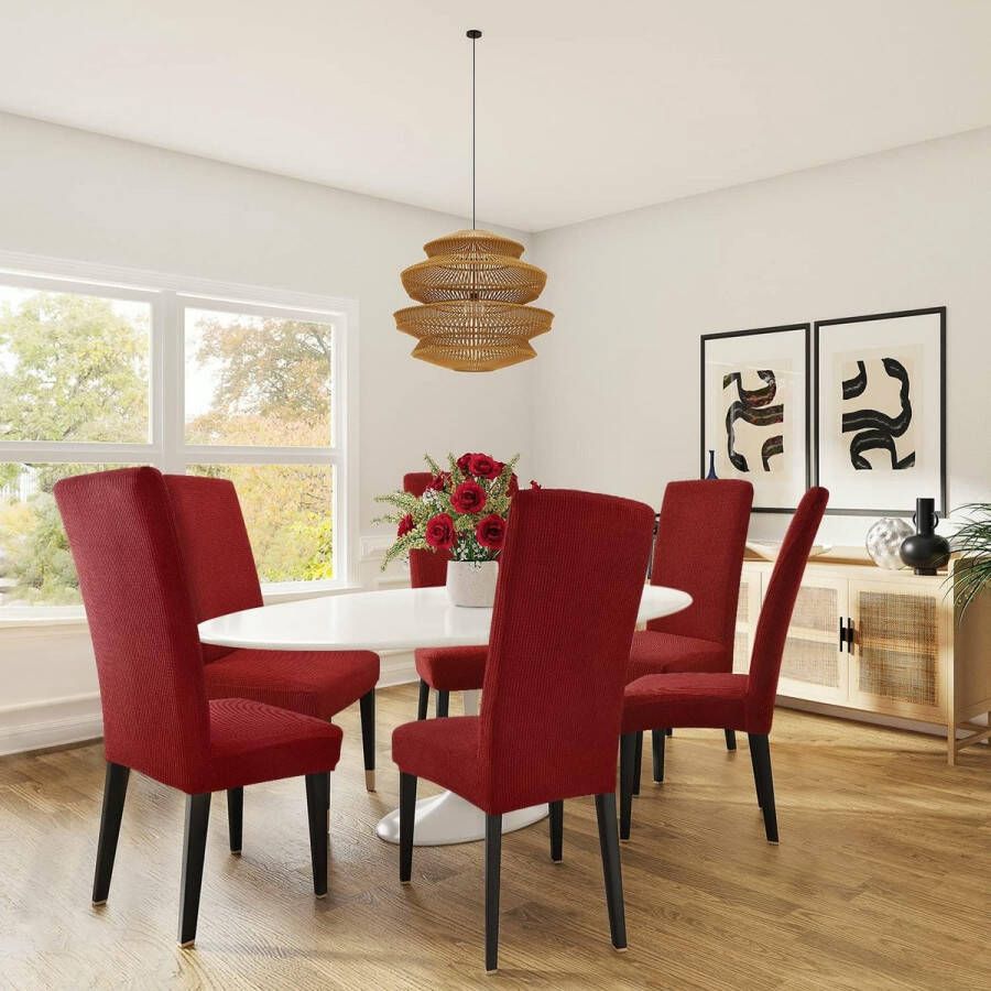 Senza Marchio Stretch Stoelhoes Eetstoelhoezen Stoelhoezen voor Eetkamerstoel Verwijderbare Wasbare Stoelhoezen voor thuis restaurant hotel Decor (4 Stuks Bordeaux)-M - Foto 2
