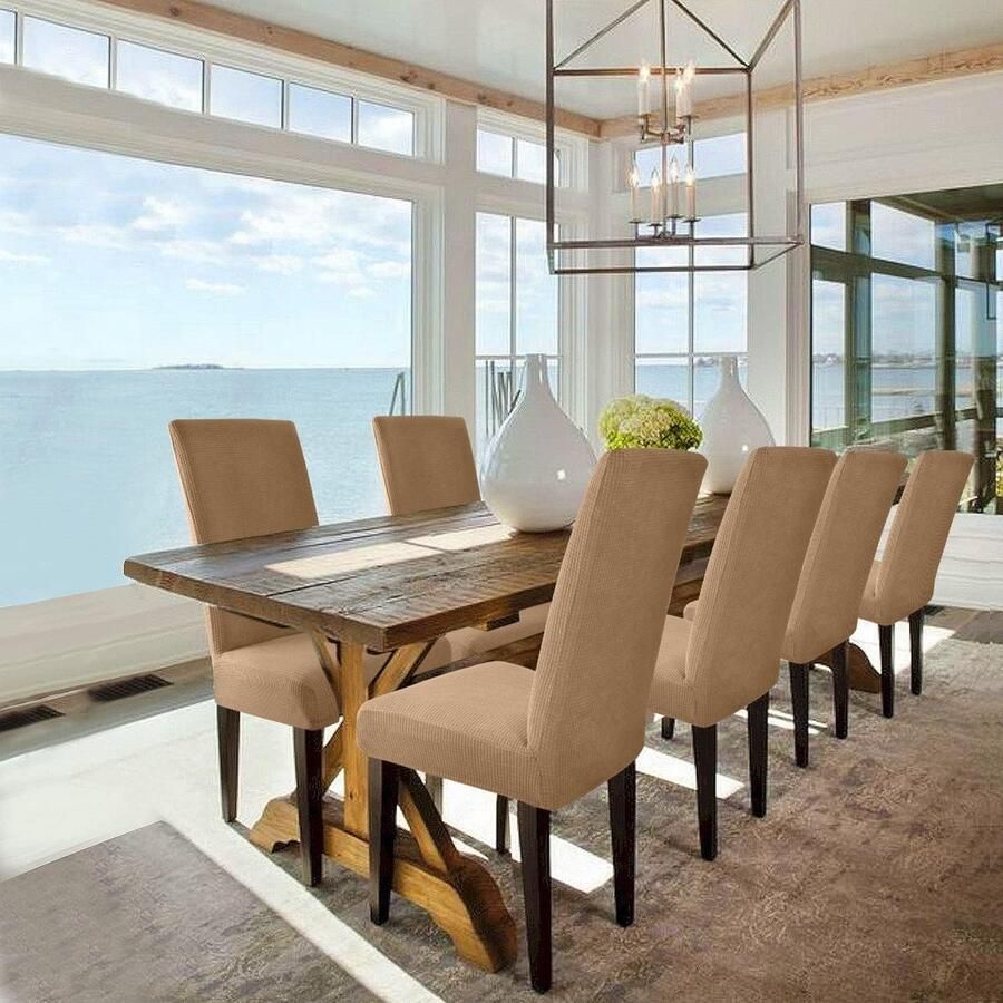 Stretch Stoelhoes Eetstoelhoezen Stoelhoezen voor Eetkamerstoel Verwijderbare Wasbare Stoelhoezen voor thuis restaurant hotel Decor (6 Stuks Kameel)-M