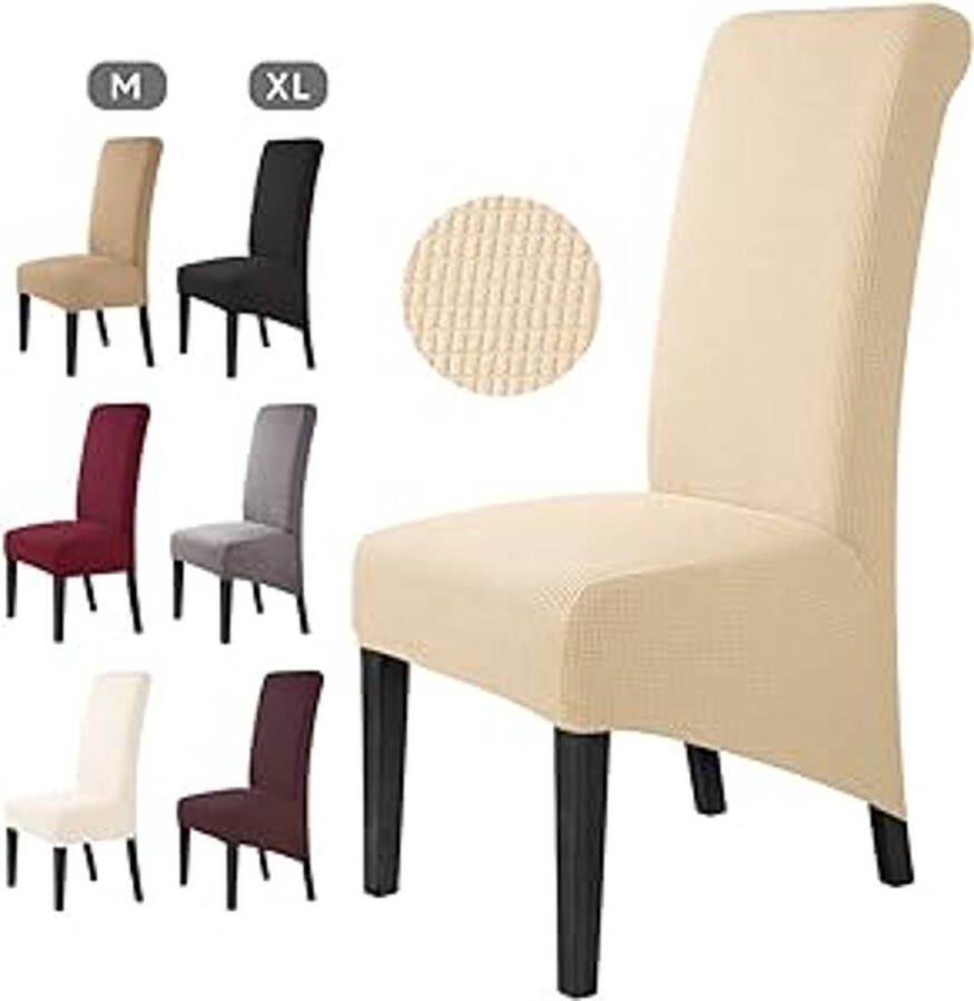 Stretch Stoelhoes Eetstoelhoezen XL Stoelhoezen voor Eetkamerstoel Verwijderbare Wasbare Stoelhoezen voor thuis restaurant hotel Decor (4 Stuks Beige)-XL