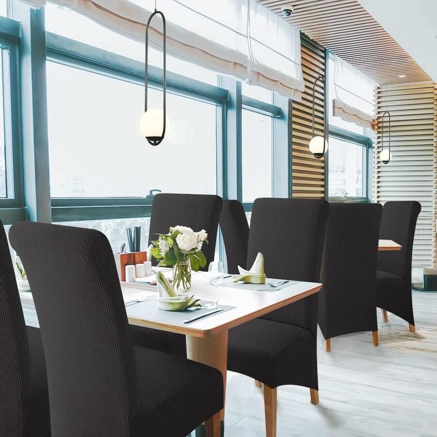 Stretch Stoelhoes Eetstoelhoezen XL Stoelhoezen voor Eetkamerstoel Verwijderbare Wasbare Stoelhoezen voor thuis restaurant hotel Decor (2 Stuks Zwart)-XL