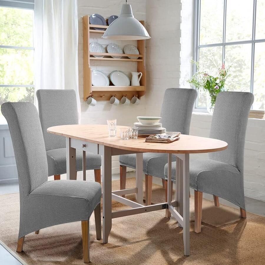 Stretch Stoelhoes Eetstoelhoezen XL Stoelhoezen voor Eetkamerstoel Verwijderbare Wasbare Stoelhoezen voor thuis restaurant hotel Decor (6 Stuks Grijs)-XL