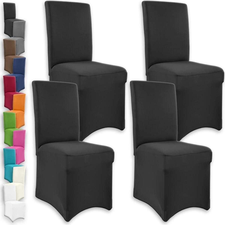 Stretch stoelhoes Henry bi-elastische pasvorm voordeelverpakking set van 4 zwart