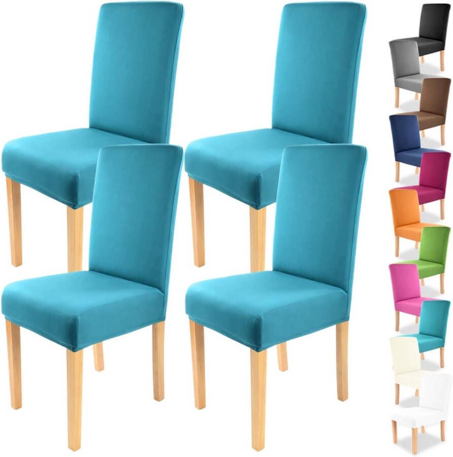 Stretch-stoelhoes in verschillende kleuren voor ronde en hoekige stoelleuningen bi-elastische pasvorm getest conform Oeko-Tex Standaard 100 'vertrouwen in textiel' turquoise 4 stuks