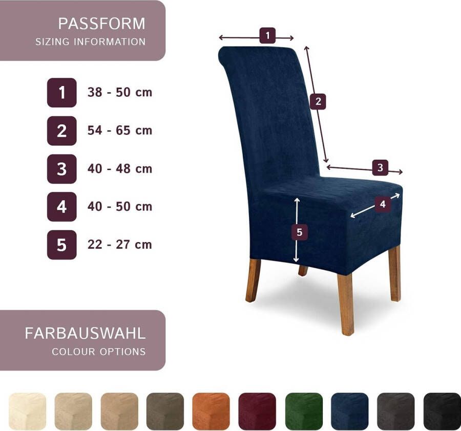 Stretch Stoelhoes Leon Set van 6 Elastische Suède Stoelhoes Stoelbekleding Vrijdragende Stoelen Spanhoes met Elastische Band Elegante Stoelhoezen - Foto 3