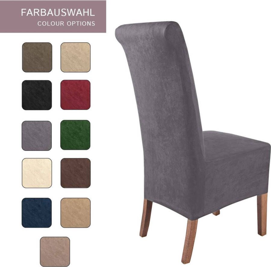 Stretch Stoelhoes Leon Set van 6 Elastische Suède Stoelhoes Stoelbekleding Vrijdragende Stoelen Spanhoes met Elastische Band Elegante Stoelhoezen
